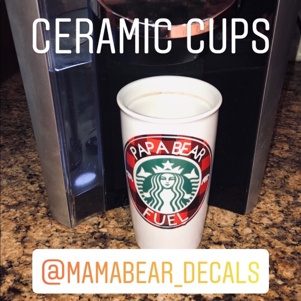 Ceramic cup with decal option available.